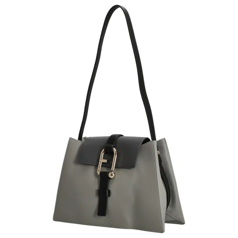Furla Nuvola Leather Bag, Adjustable Strap, Gray/Black, Cenere/Soil/Nero
